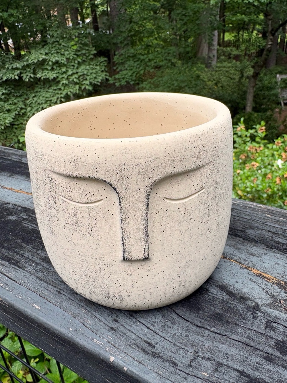 Cement Face Planter in Cream - Decorative Home Art